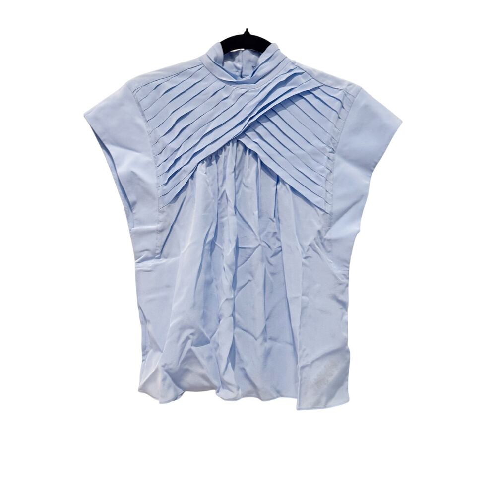 Joie Women's Edesse Pleated 100% Silk Blouse In Powder Blue Size XS NWT - Picture 10 of 10